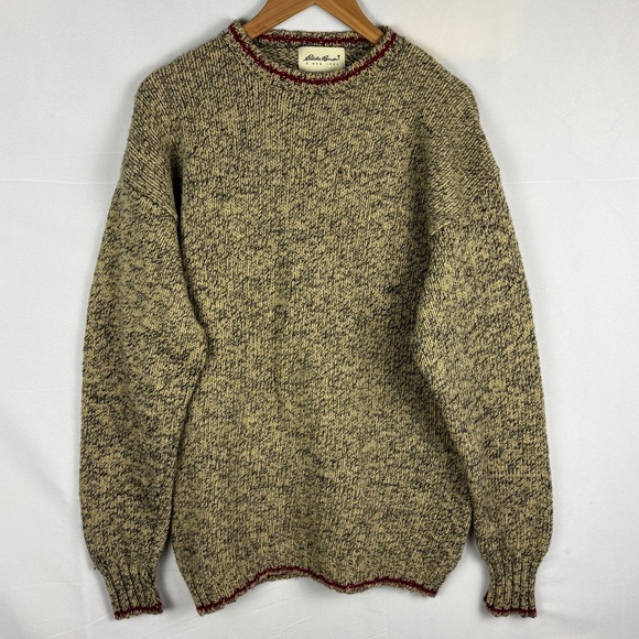 VTG Eddie Bauer Other - VTG Eddie Bauer Men Legends 100% Wool Knit Sweater Sz M Tan Black Grandpa Fisher